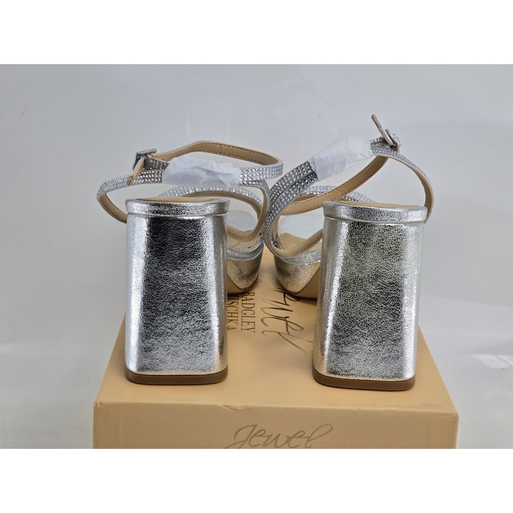 Jewel Badgley Mischka Teddi Platform Block Heels Silver - 10 M - NEW - Picture 9 of 12
